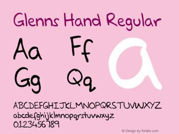 Glenns Hand Regular Unknown Font Sample
