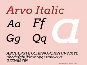 Arvo Italic Version 1.004 2010 beta rele Font Sample