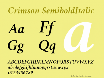 Crimson SemiboldItalic Version 0.8 ; ttfautohint (v1.00) -l 8 -r 50 -G 200 -x 14 -D latn -f none -w D Font Sample