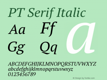 PT Serif Italic Version 1.000W OFL Font Sample