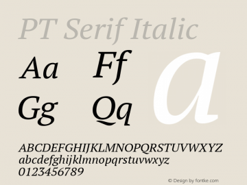 PT Serif Italic Version 1.002W Font Sample