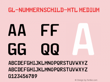 GL-Nummernschild-Mtl medium Version 20110112 Font Sample