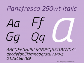 Panefresco 250wt Italic Version 1.000 Font Sample