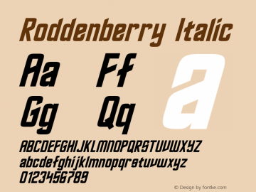 Roddenberry Italic Version 2.00 February 24, 2016图片样张