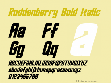 Roddenberry Bold Italic Version 2.00 February 24, 2016图片样张