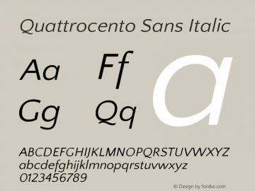 Quattrocento Sans Italic Version 2.000 Font Sample