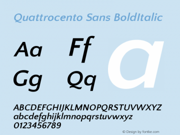 Quattrocento Sans BoldItalic Version 2.000 Font Sample