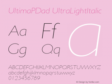 UltimaPDad UltraLightItalic Unknown Font Sample