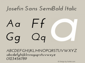 Josefin Sans SemiBold Italic Version 1.0 Font Sample