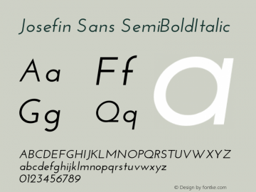 Josefin Sans SemiBoldItalic Version 1.0 Font Sample
