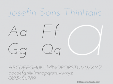 Josefin Sans ThinItalic Version 1.0 Font Sample