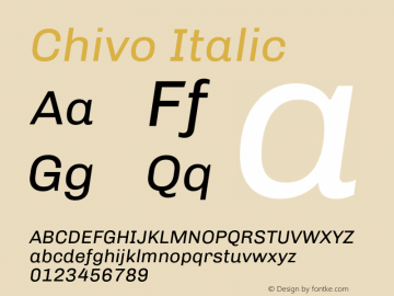 Chivo Italic Version 1.003;PS 001.003;hotconv 1.0.70;makeotf.lib2.5.58329 Font Sample