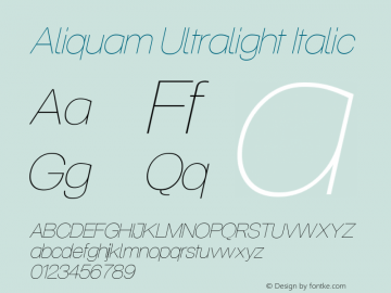 Aliquam Ultralight Italic Version 1.000 2012 initial release图片样张