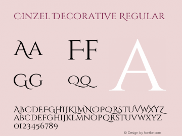 Cinzel Decorative Regular Version 1.001;PS 001.001;hotconv 1.0.56;makeotf.lib2.0.21325 Font Sample