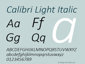 Calibri Light Italic Version 2.33 Font Sample