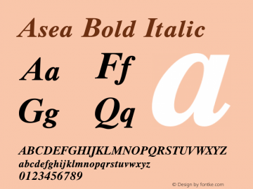 Asea Bold Italic Version 6.31 Font Sample