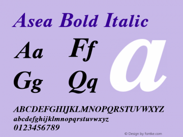 Asea Bold Italic Version 6.31 Font Sample