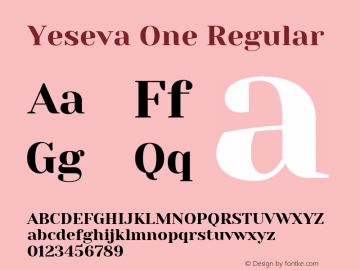 Yeseva One Regular Version 2.001; ttfautohint (v0.91) -l 8 -r 50 -G 200 -x 0 -w 