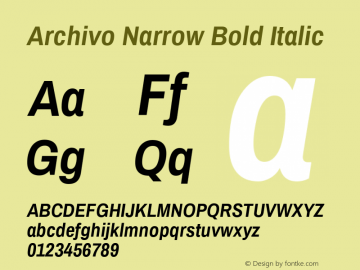 Archivo Narrow Bold Italic 1.002 Font Sample