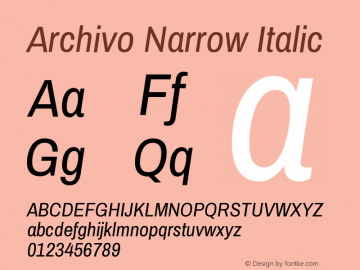 Archivo Narrow Italic Version 1.002; ttfautohint (图片样张