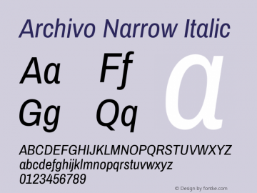 Archivo Narrow Italic 1.002; ttfautohint (v0.8)图片样张