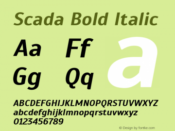 Scada Bold Italic Version 3.005; ttfautohint (v0.91) -l 8 -r 50 -G 200 -x 0 -w 