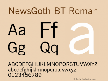 NewsGoth BT Roman mfgpctt-v1.53 Friday, January 29, 1993 10:29:21 am (EST) Font Sample