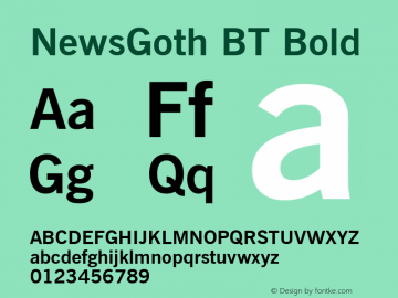 NewsGoth BT Bold mfgpctt-v4.4 Nov 27 1998 Font Sample