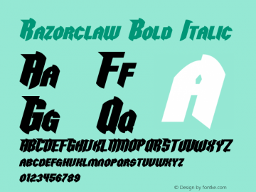 Razorclaw Bold Italic Version 1.10 April 7, 2015 Font Sample