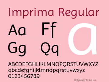 Imprima Regular Version 1.001 Font Sample