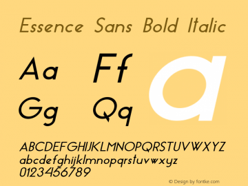 Essence Sans Bold Italic Version 1.001 2013 Font Sample