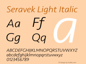 Seravek Light Italic Version 1.000 Font Sample