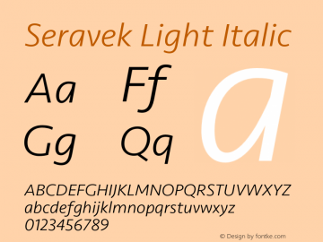 Seravek Light Italic Version 1.000 Font Sample