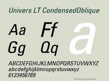 Univers LT CondensedOblique Version 006.000 Font Sample