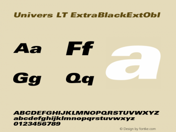 Univers LT ExtraBlackExtObl Version 006.000 Font Sample