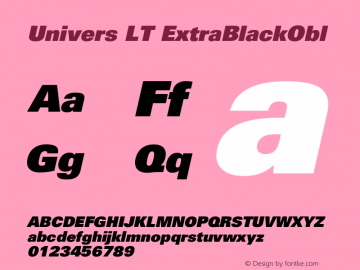 Univers LT ExtraBlackObl Version 006.000 Font Sample
