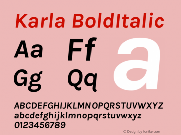 Karla BoldItalic Version 1.000 Font Sample
