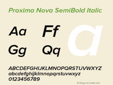 Proxima Nova SemiBold Italic Version 2.003 Font Sample