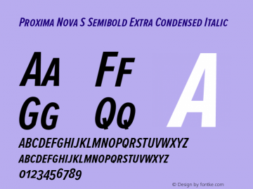 Proxima Nova S Semibold Extra Condensed Italic Version 2.003 Font Sample