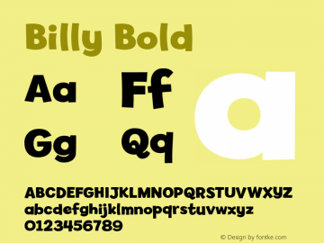 Billy Bold Version 3.000 2003 initial release Font Sample