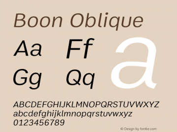Boon Oblique Version 1.1 Font Sample