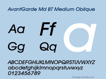 AvantGarde Md BT Medium Oblique mfgpctt-v4.4 Dec 14 1998图片样张