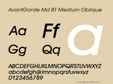 AvantGarde Md BT Medium Oblique mfgpctt-v1.53 Friday, January 29, 1993 11:44:02 am (EST) Font Sample