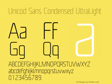 Unicod Sans Condensed UltraLight Version 1.000图片样张