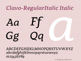 Clavo-RegularItalic Italic Version 1.000;PS 001.000;hotconv 1.0.70;makeotf.lib2.5.58329图片样张