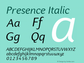 Presence Italic Version 1.0; 1999; initial release图片样张