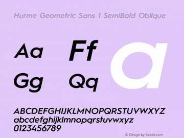 Hurme Geometric Sans 1 SemiBold Oblique Version 1.001 Font Sample