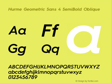 Hurme Geometric Sans 4 SemiBold Oblique Version 1.001 Font Sample