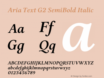 Aria Text G2 SemiBold Italic Version 1.000;PS 1.0;hotconv 1.0.70;makeotf.lib2.5.5900;com.myfonts.fountain.aria-text.g2-semi-bold-italic.wfkit2.463J Font Sample