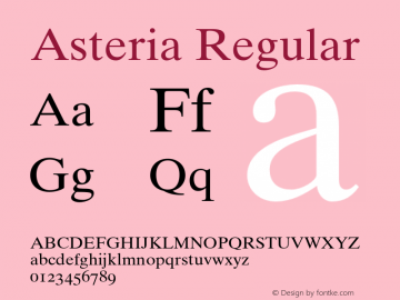 Asteria Regular Version 1.100;PS 001.001;Core 1.0.38 Font Sample